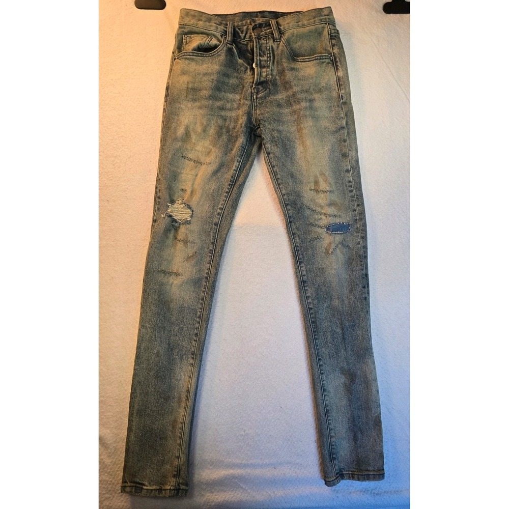 MNML Distressed Jeans Men's Size 28x34 Light Wash Distressed Grunge Button Fly